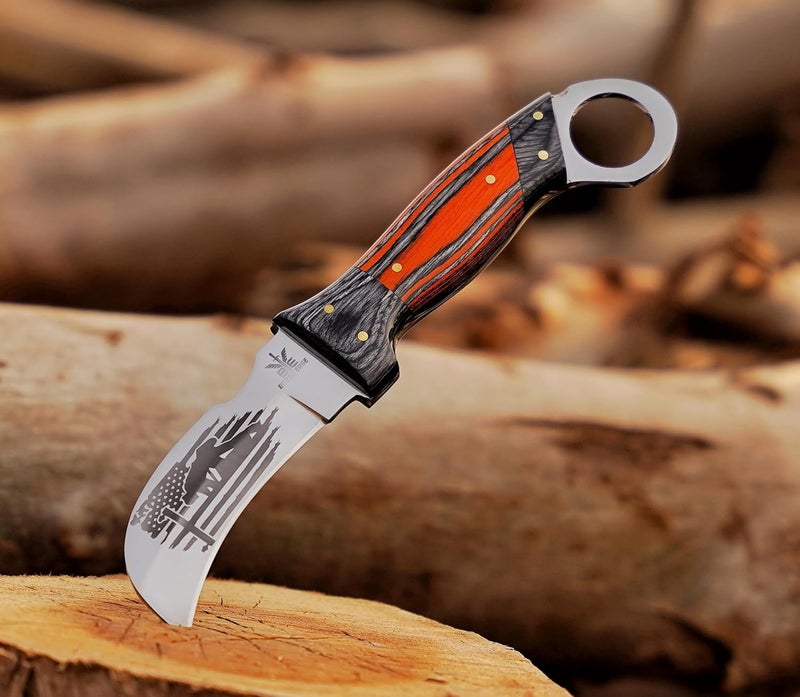 BE BREAK EDGE Handmade Stainless Steel Lineman’s Hawkbill knife with Leather sheath, Heavy Duty Utility Knife blade Electrician Wire Skinning knife for professional. - Image 3